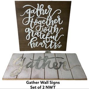 Gather Rustic Wall Decor Hanging Signs Script Cursive Font Set Of Two NWT